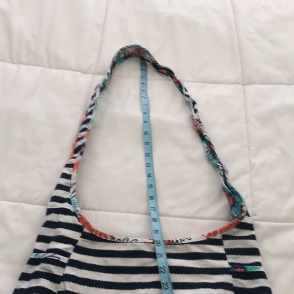 Thirty-one reversible bucket bag with stripes and flowers 🌸 blues white orange - Picture 3 of 11
